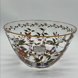 Crystal Clear Industries Hand Painted “Amelia” 11” Bowl With 22kt Gold Floral